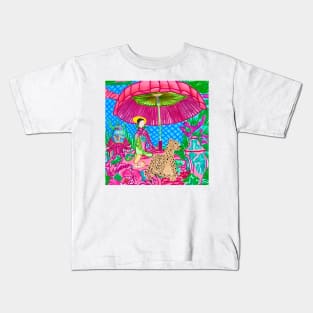 Leopard in chinoiserie garden Kids T-Shirt